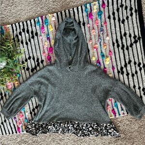 Oddi Boutique New Girls Grey Ribbed Hooded Blouse With Black Floral‎ Ruffle Hem